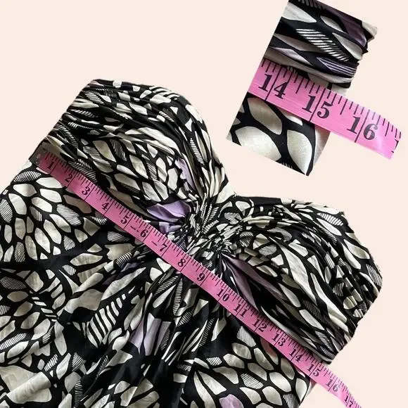 Laundry by Shelli Segal Butterfly Silk Maxi Dress Size 6 Strapless Black White - Picture 4 of 8